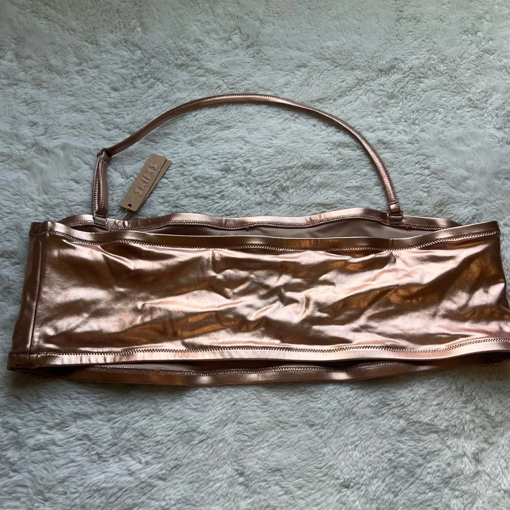 SKIMS Metallic Swim Bandeau Top Copper Rose Gold Halter Bikini SW-BND-0025 3X